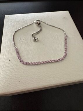 Pandora Silver Bracelet with Light Pink Stones Row